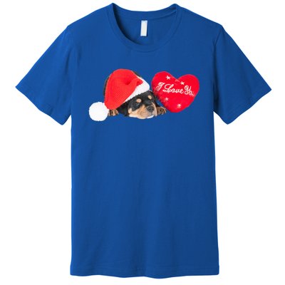 Rottweiler Puppy Santa Image Christmas Red Heart I Love You Gift Premium T-Shirt