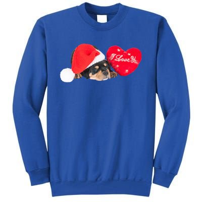 Rottweiler Puppy Santa Image Christmas Red Heart I Love You Gift Tall Sweatshirt