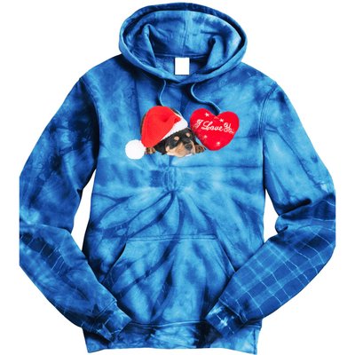 Rottweiler Puppy Santa Image Christmas Red Heart I Love You Gift Tie Dye Hoodie