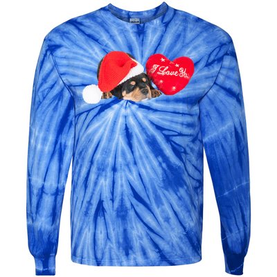 Rottweiler Puppy Santa Image Christmas Red Heart I Love You Gift Tie-Dye Long Sleeve Shirt