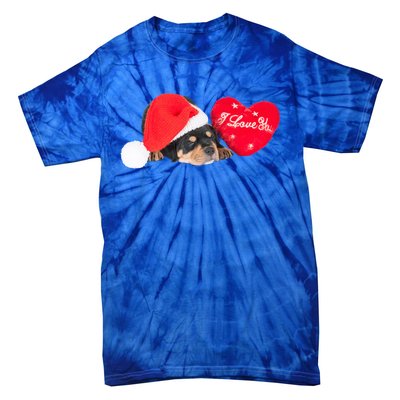 Rottweiler Puppy Santa Image Christmas Red Heart I Love You Gift Tie-Dye T-Shirt