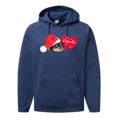 Rottweiler Puppy Santa Image Christmas Red Heart I Love You Gift Performance Fleece Hoodie