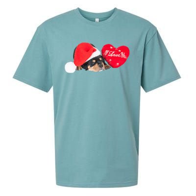 Rottweiler Puppy Santa Image Christmas Red Heart I Love You Gift Sueded Cloud Jersey T-Shirt