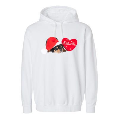 Rottweiler Puppy Santa Image Christmas Red Heart I Love You Gift Garment-Dyed Fleece Hoodie