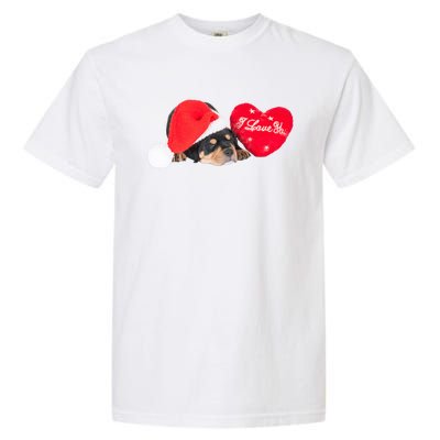 Rottweiler Puppy Santa Image Christmas Red Heart I Love You Gift Garment-Dyed Heavyweight T-Shirt