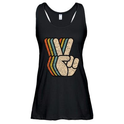 Retro Peace Sign V Fingers Vintage 60s 70s 80s Cool Ladies Essential Flowy Tank