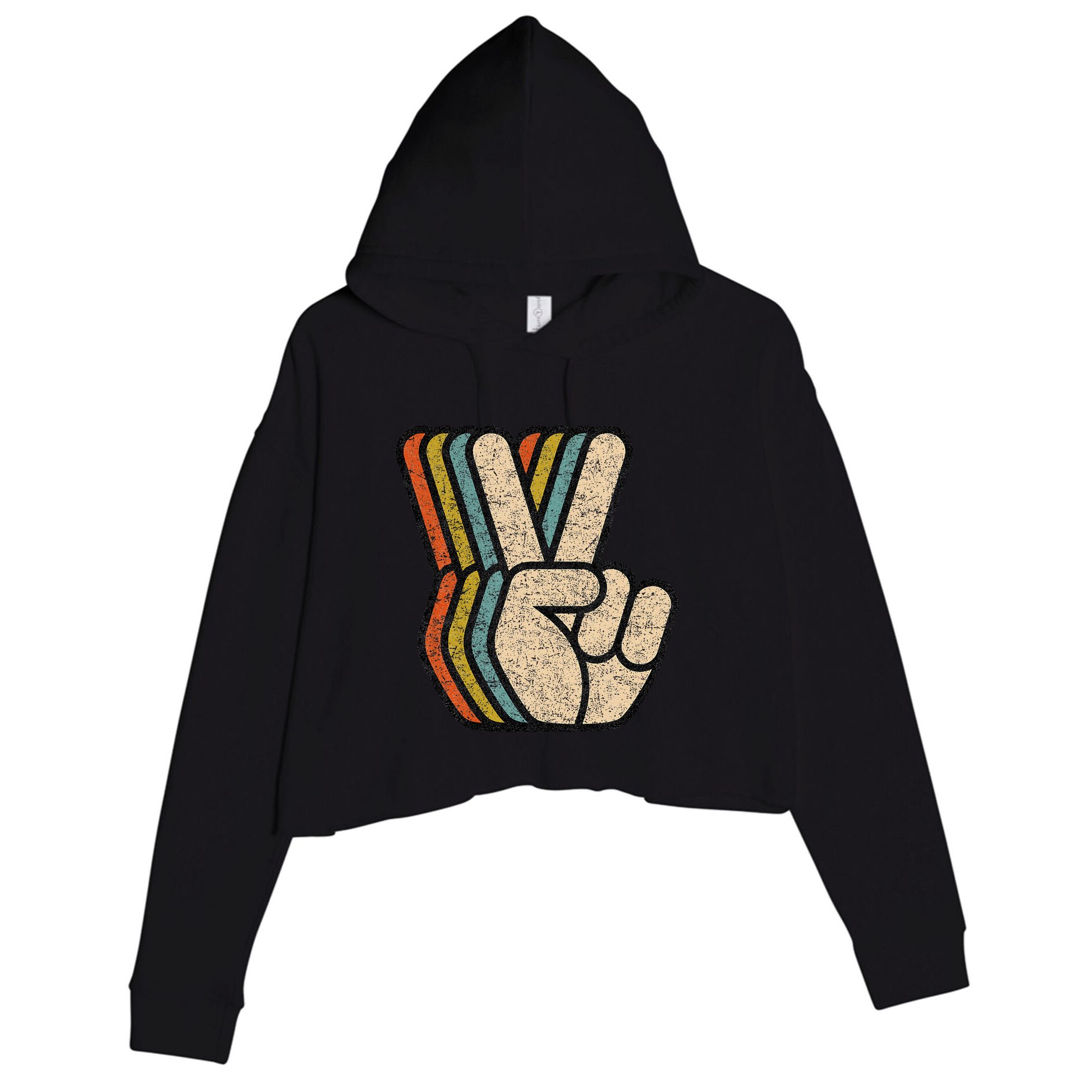 Retro Peace Sign V Fingers Vintage 60s 70s 80s Cool Crop Fleece Hoodie