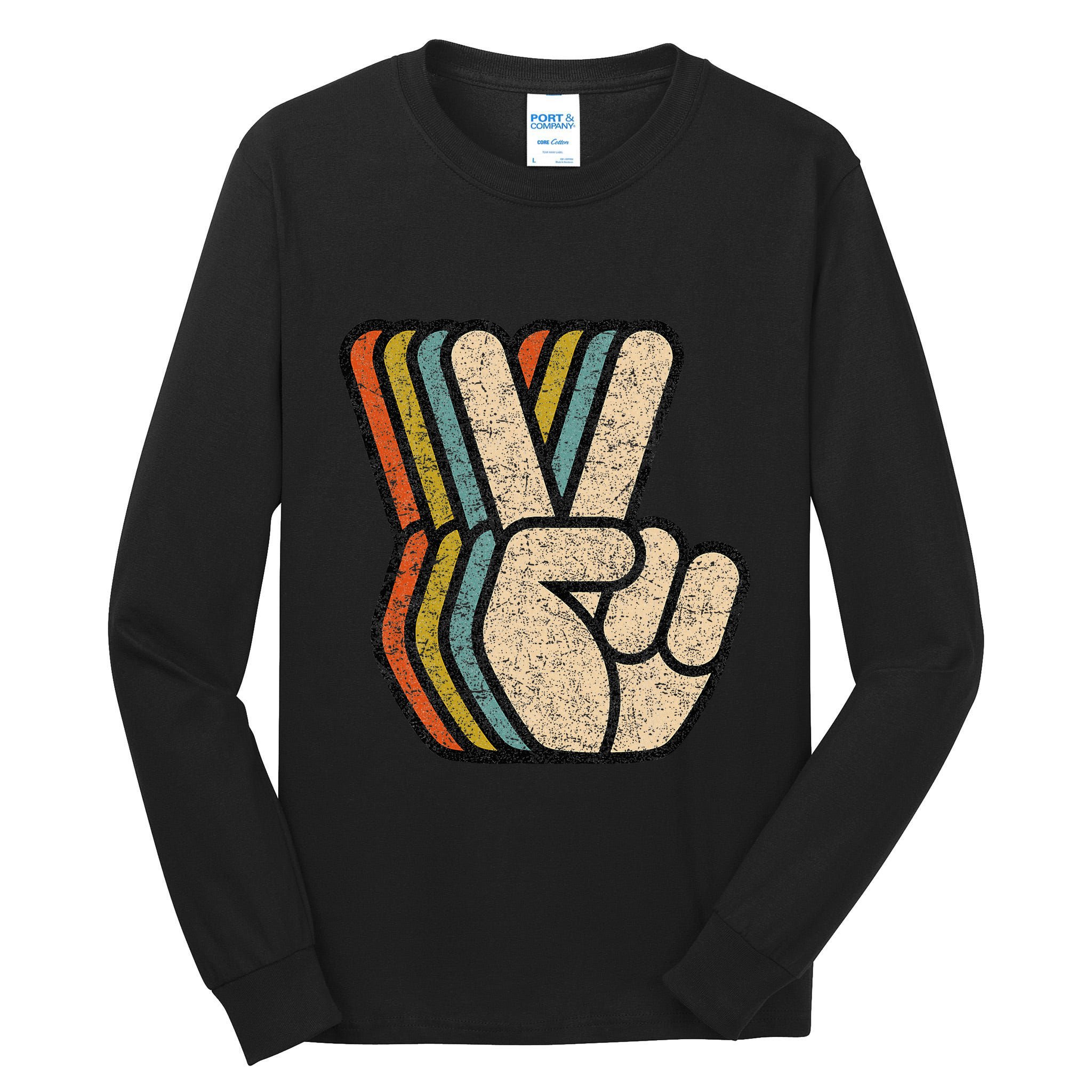 Retro Peace Sign V Fingers Vintage 60s 70s 80s Cool Tall Long Sleeve T-Shirt