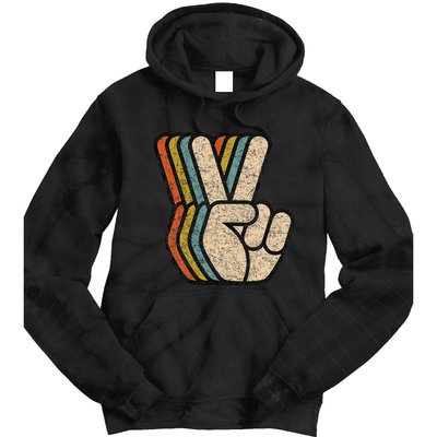 Retro Peace Sign V Fingers Vintage 60s 70s 80s Cool Tie Dye Hoodie