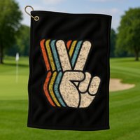 Retro Peace Sign V Fingers Vintage 60s 70s 80s Cool Golf Towel