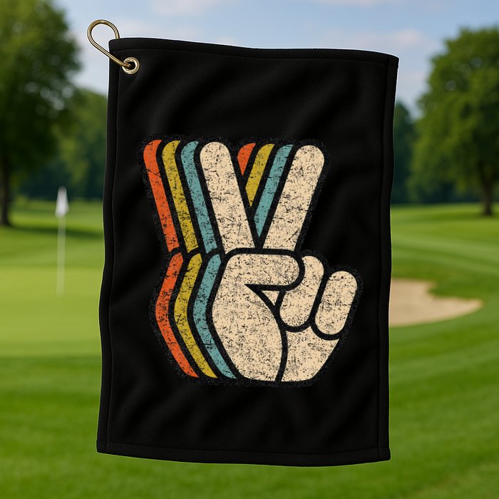 Retro Peace Sign V Fingers Vintage 60s 70s 80s Cool Golf Towel