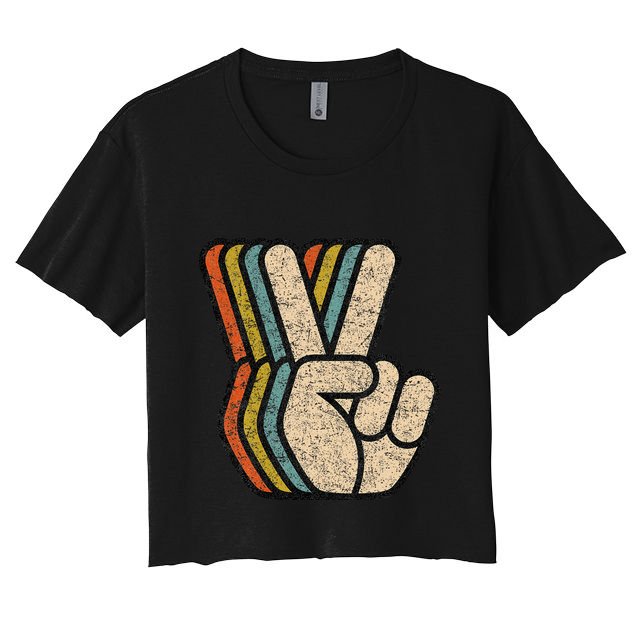 Retro Peace Sign V Fingers Vintage 60s 70s 80s Cool Crop Top