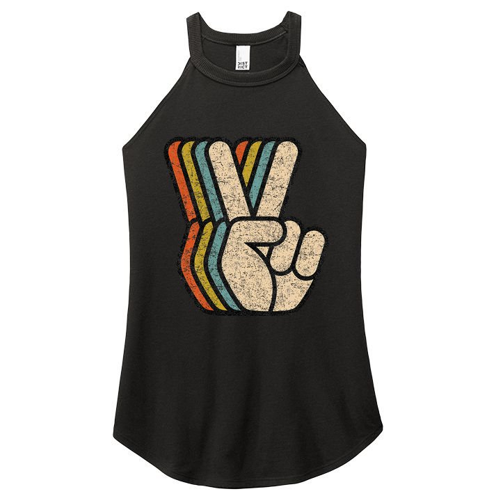 Retro Peace Sign V Fingers Vintage 60s 70s 80s Cool Women's Perfect Tri Rocker Tank