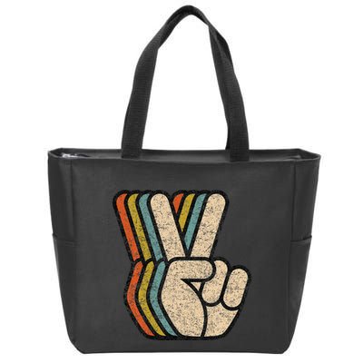 Retro Peace Sign V Fingers Vintage 60s 70s 80s Cool Zip Tote Bag