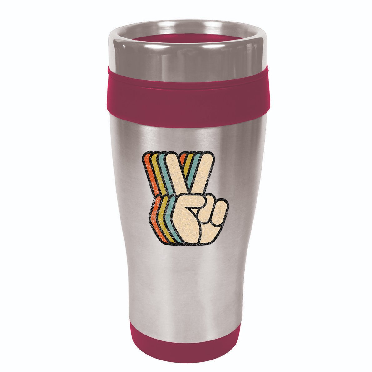 Retro Peace Sign V Fingers Vintage 60s 70s 80s Cool 16oz Travel Tumbler