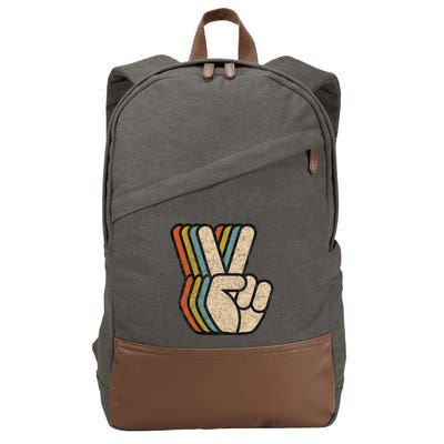 Retro Peace Sign V Fingers Vintage 60s 70s 80s Cool Cotton Canvas Backpack