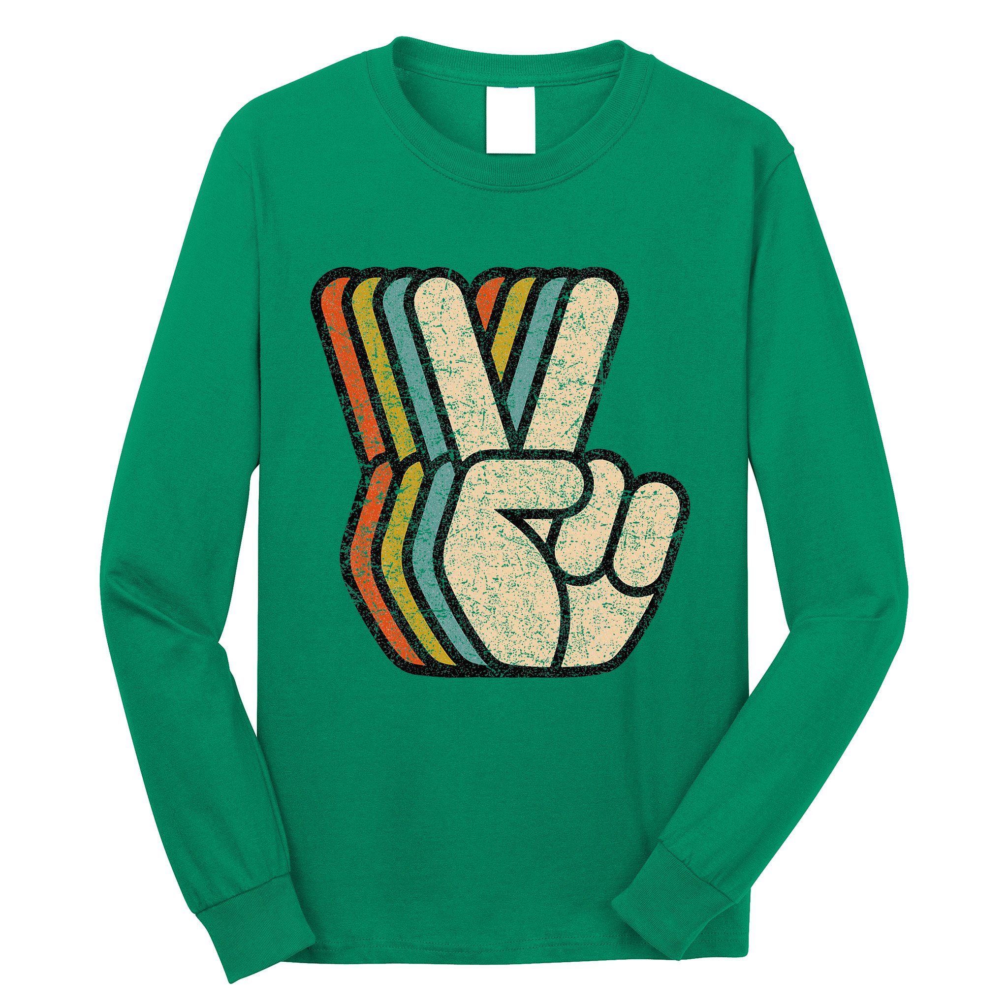 Retro Peace Sign V Fingers Vintage 60s 70s 80s Cool Long Sleeve Shirt