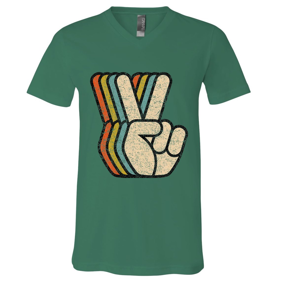 Retro Peace Sign V Fingers Vintage 60s 70s 80s Cool V-Neck T-Shirt