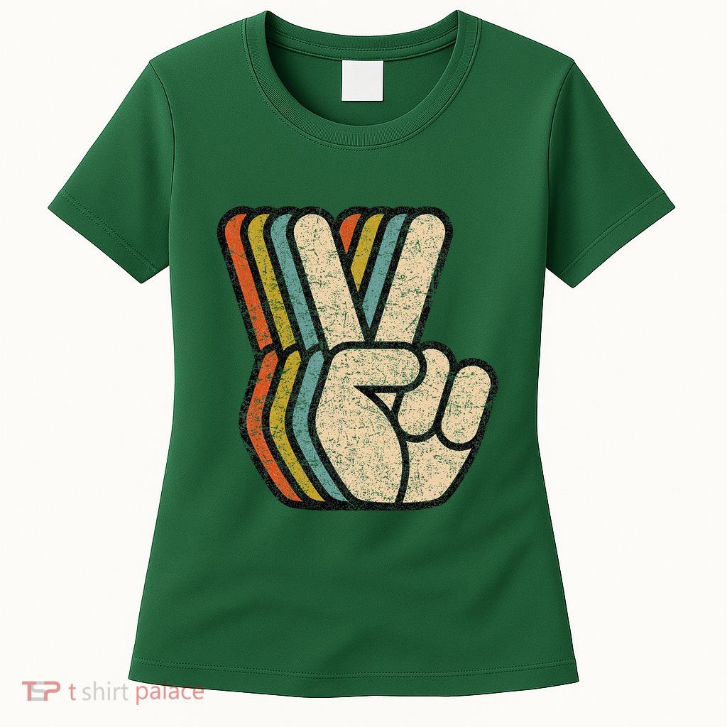 Retro Peace Sign V Fingers Vintage 60s 70s 80s Cool Womens T-Shirt