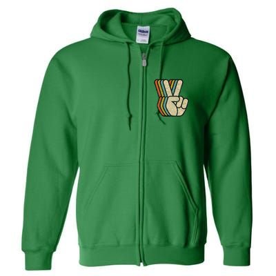 Retro Peace Sign V Fingers Vintage 60s 70s 80s Cool Full Zip Hoodie