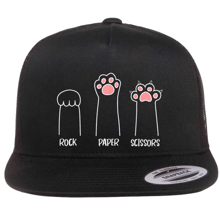 Rock Paper Scissors Hand Game Cute Paw Funny Cat Introvert Cat Animal Rescue Pet Flat Bill Trucker Hat