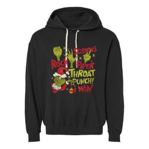 Rock Paper Scissors Throat Punch I Win Funny Christmas Garment-Dyed Fleece Hoodie