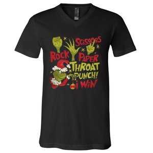 Rock Paper Scissors Throat Punch I Win Funny Christmas V-Neck T-Shirt