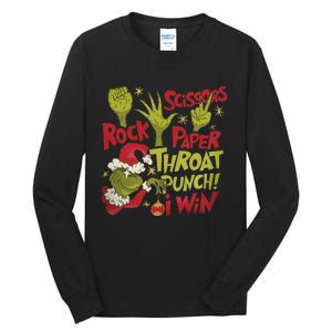 Rock Paper Scissors Throat Punch I Win Funny Christmas Tall Long Sleeve T-Shirt