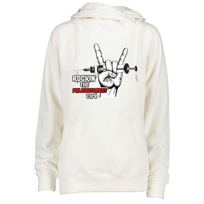 Rocking Phlebotomist Syringe Injection Blood Donor Aid Gift Womens Funnel Neck Pullover Hood