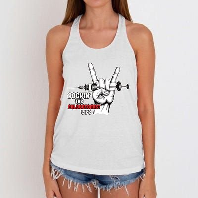 Rocking Phlebotomist Syringe Injection Blood Donor Aid Gift Women's Knotted Racerback Tank