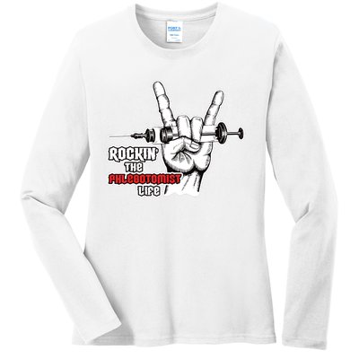 Rocking Phlebotomist Syringe Injection Blood Donor Aid Gift Ladies Long Sleeve Shirt