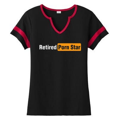 Retired Porn Star Online Pornography Adult Humor Ladies Halftime Notch Neck Tee