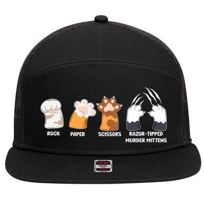 Rock Paper Scissors Razor Tipped Murder Mittens Fun Cat Paws 7 Panel Mesh Trucker Snapback Hat