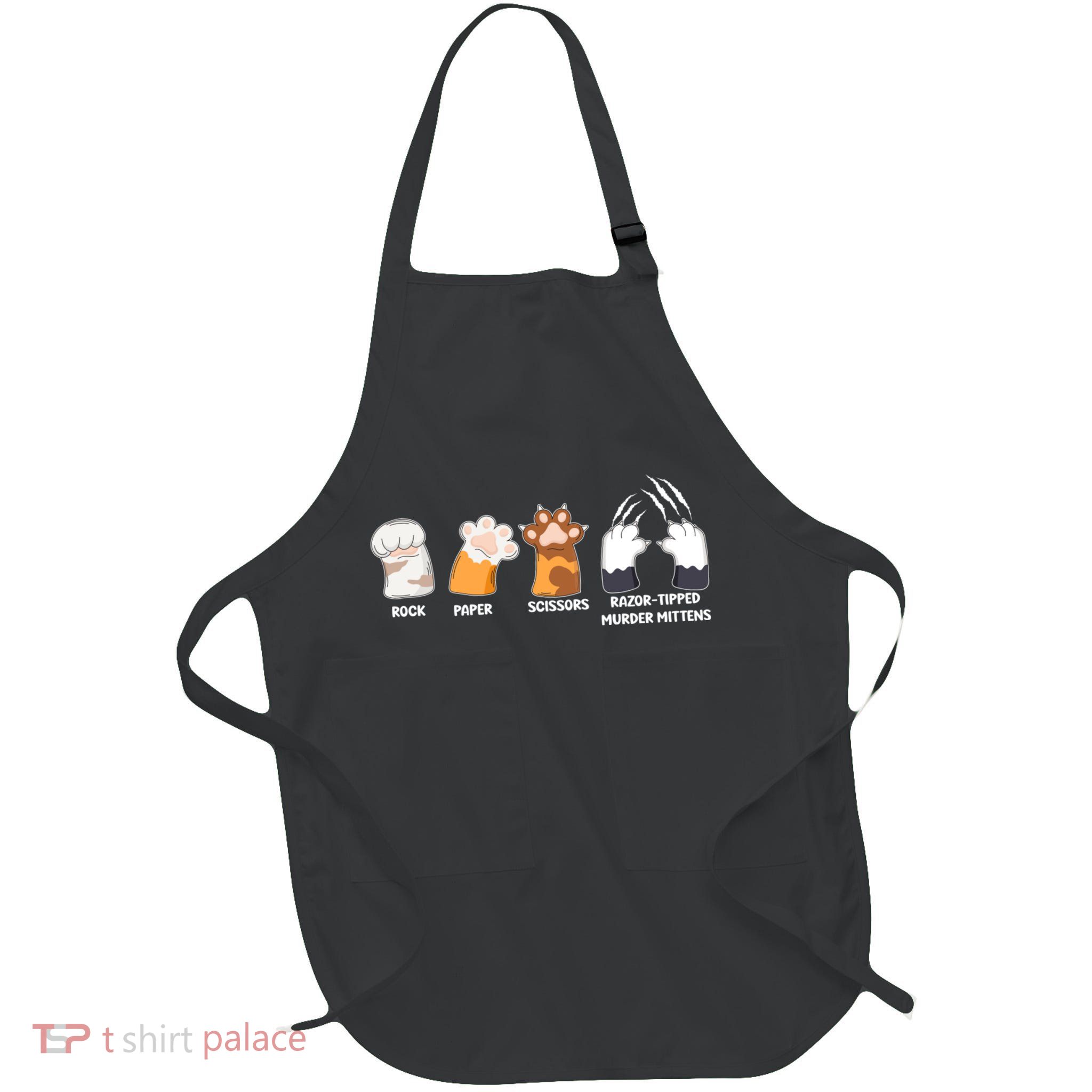 Rock Paper Scissors Razor Tipped Murder Mittens Fun Cat Paws Full-Length Apron With Pockets