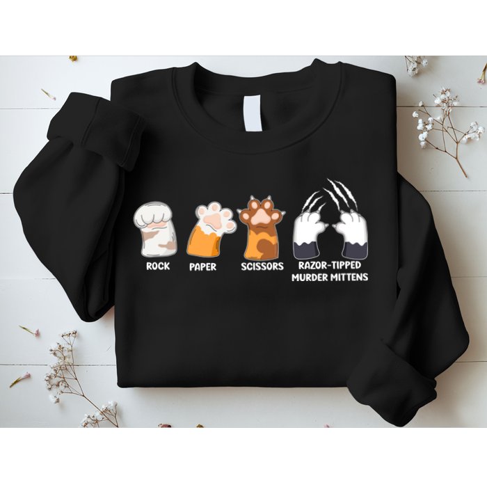 Rock Paper Scissors Razor Tipped Murder Mittens Fun Cat Paws Sweatshirt