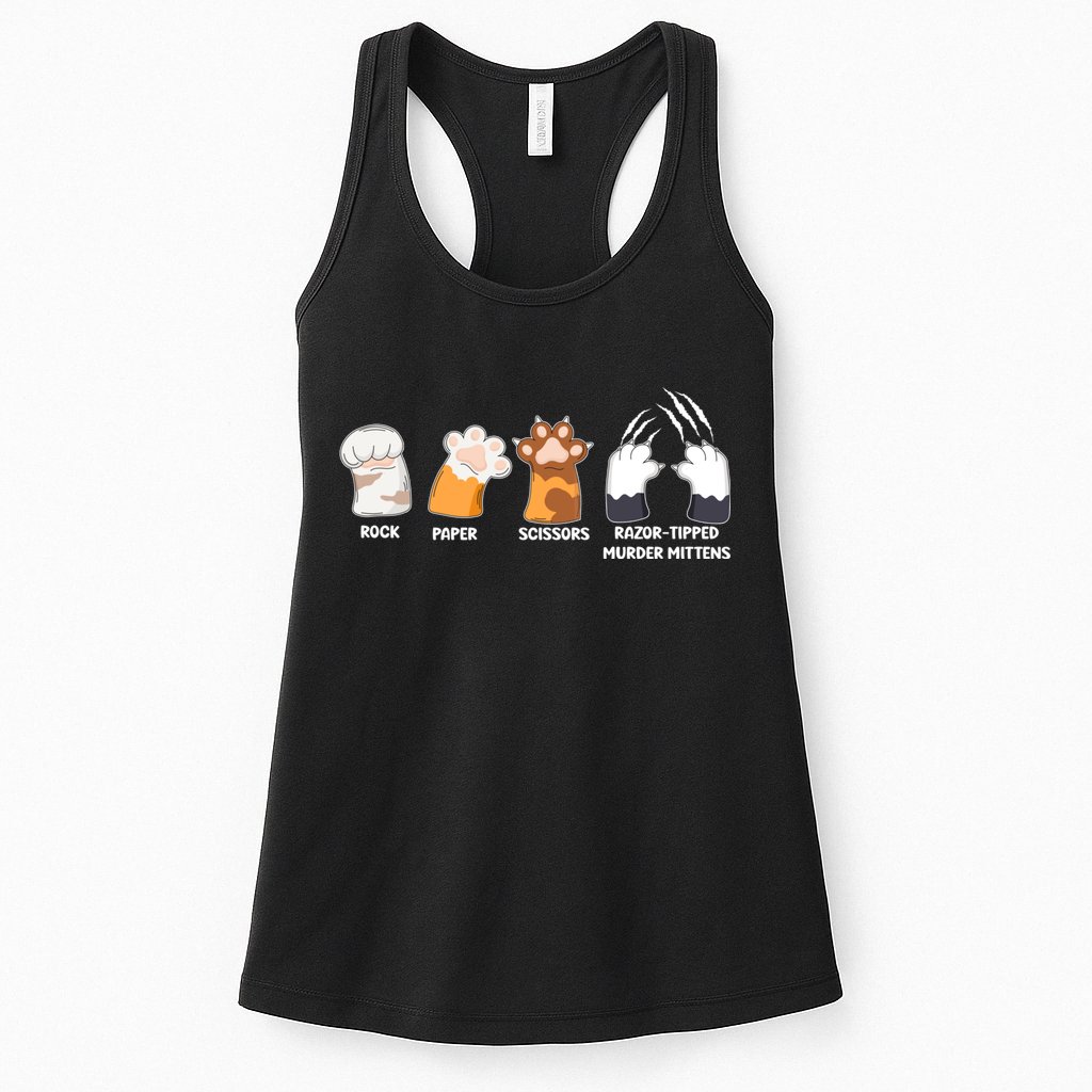 Rock Paper Scissors Razor Tipped Murder Mittens Fun Cat Paws Womens Tank Top
