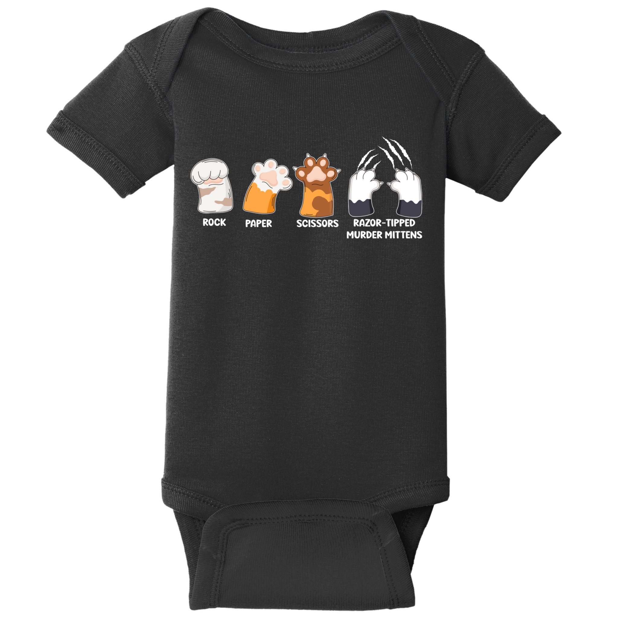 Rock Paper Scissors Razor Tipped Murder Mittens Fun Cat Paws Baby Bodysuit