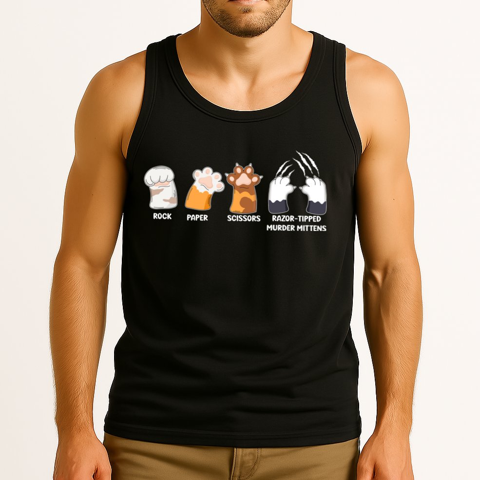 Rock Paper Scissors Razor Tipped Murder Mittens Fun Cat Paws Tank Top