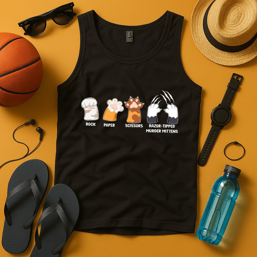 Rock Paper Scissors Razor Tipped Murder Mittens Fun Cat Paws Tank Top