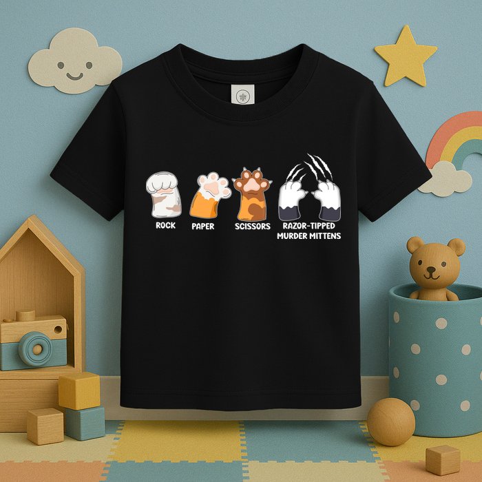 Rock Paper Scissors Razor Tipped Murder Mittens Fun Cat Paws Toddler T-Shirt