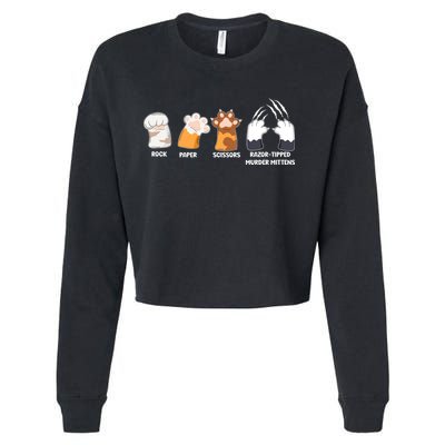 Rock Paper Scissors Razor Tipped Murder Mittens Fun Cat Paws Cropped Pullover Crew