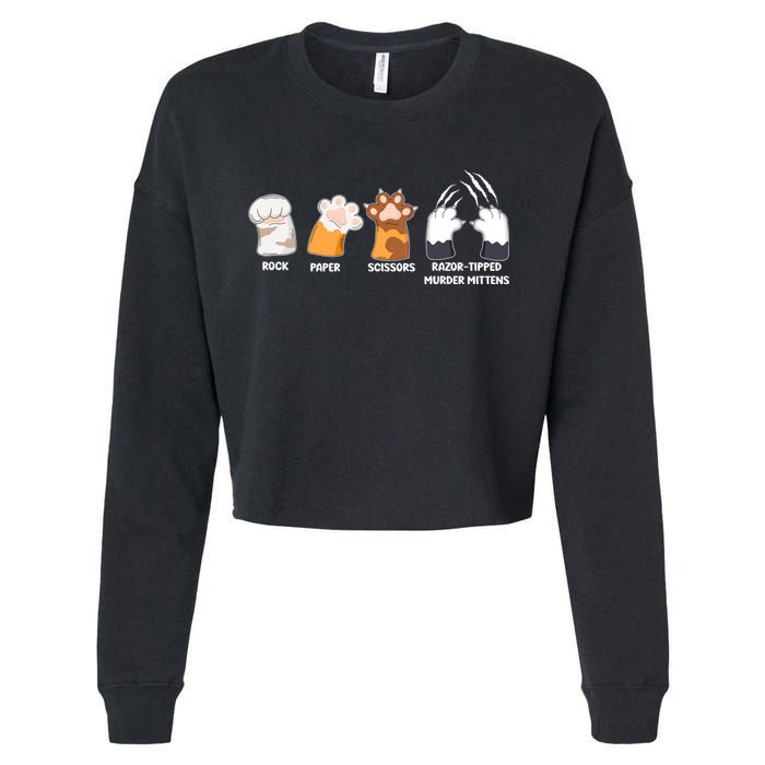 Rock Paper Scissors Razor Tipped Murder Mittens Fun Cat Paws Cropped Pullover Crew