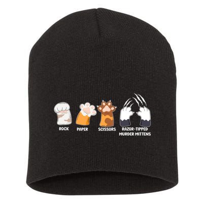 Rock Paper Scissors Razor Tipped Murder Mittens Fun Cat Paws Short Acrylic Beanie