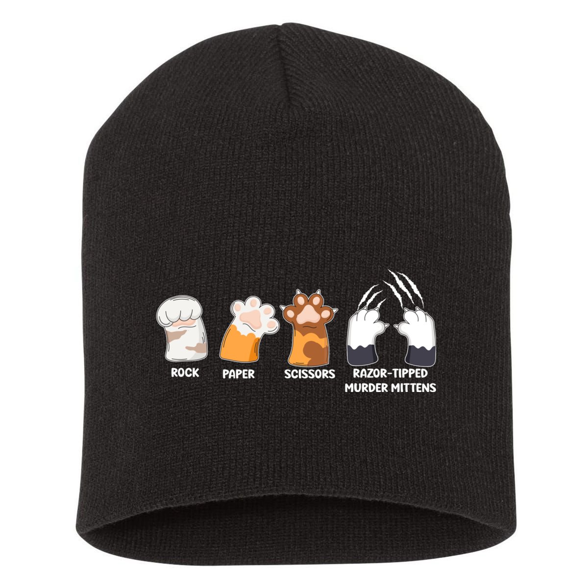 Rock Paper Scissors Razor Tipped Murder Mittens Fun Cat Paws Short Acrylic Beanie