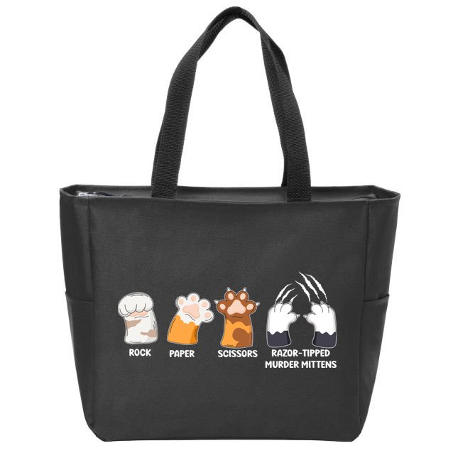 Rock Paper Scissors Razor Tipped Murder Mittens Fun Cat Paws Zip Tote Bag