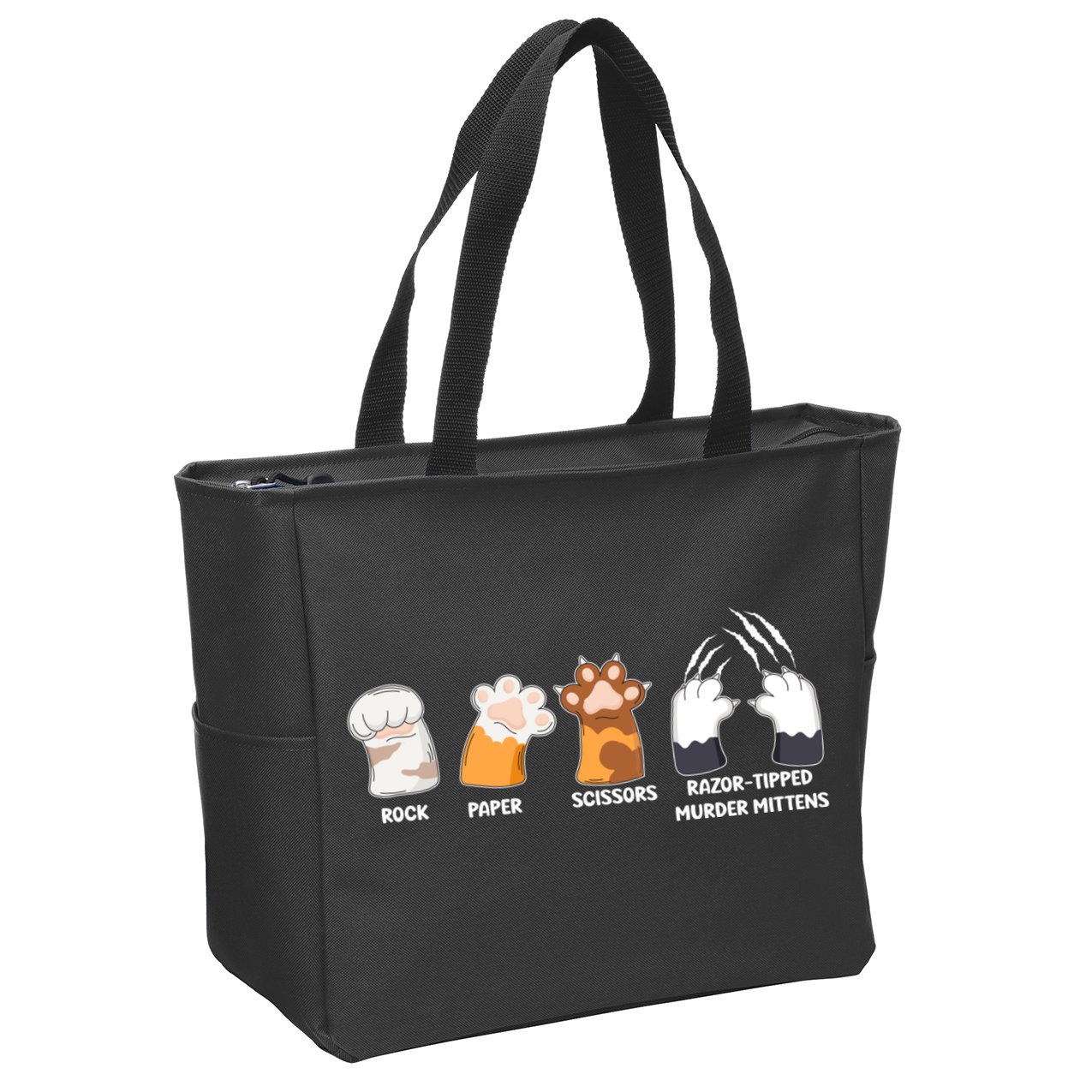 Rock Paper Scissors Razor Tipped Murder Mittens Fun Cat Paws Zip Tote Bag