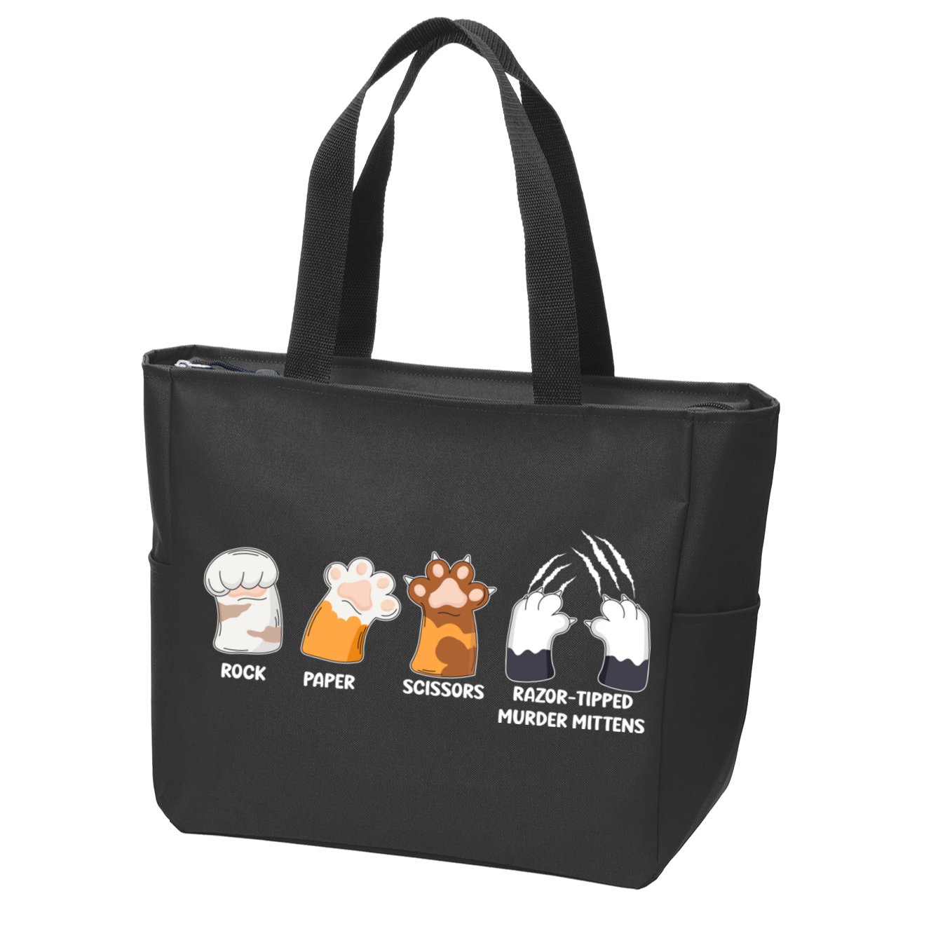 Rock Paper Scissors Razor Tipped Murder Mittens Fun Cat Paws Zip Tote Bag