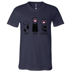 Rock Paper Scissors Funny Hand Game Cute Cat Kitty Paws V-Neck T-Shirt