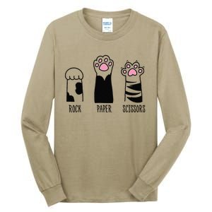 Rock Paper Scissors Funny Hand Game Cute Cat Kitty Paws Tall Long Sleeve T-Shirt