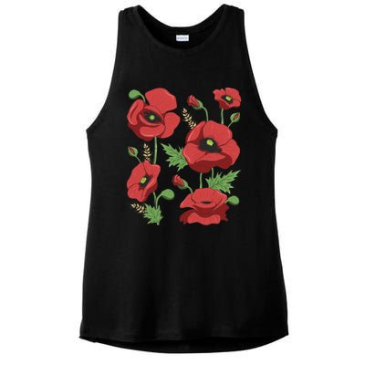 Red Poppies Tee Funny Gift Cute Floral Vintage Poppy Flowers Gift Ladies PosiCharge Tri-Blend Wicking Tank